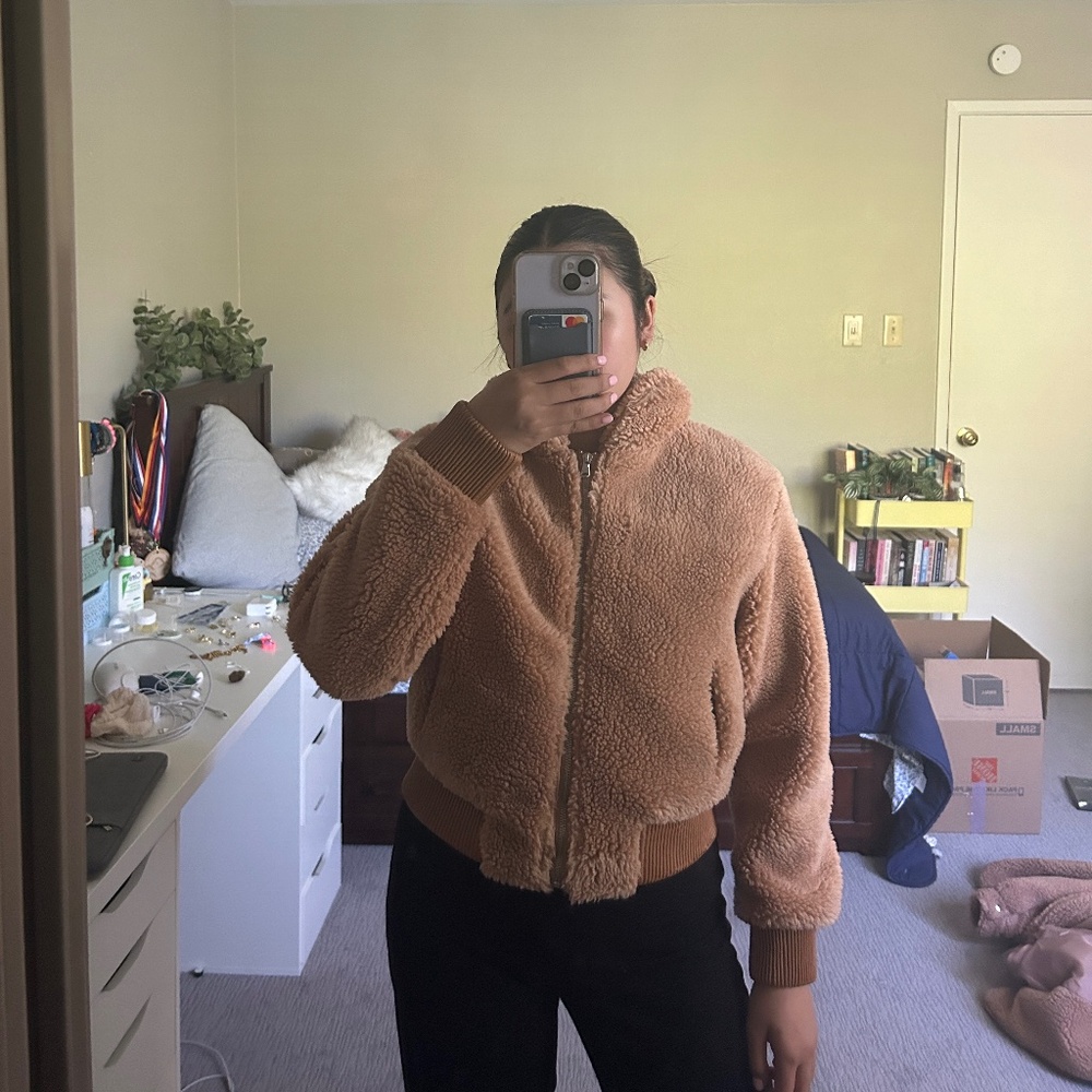 Nasty Gal cropped teddy jacket in S